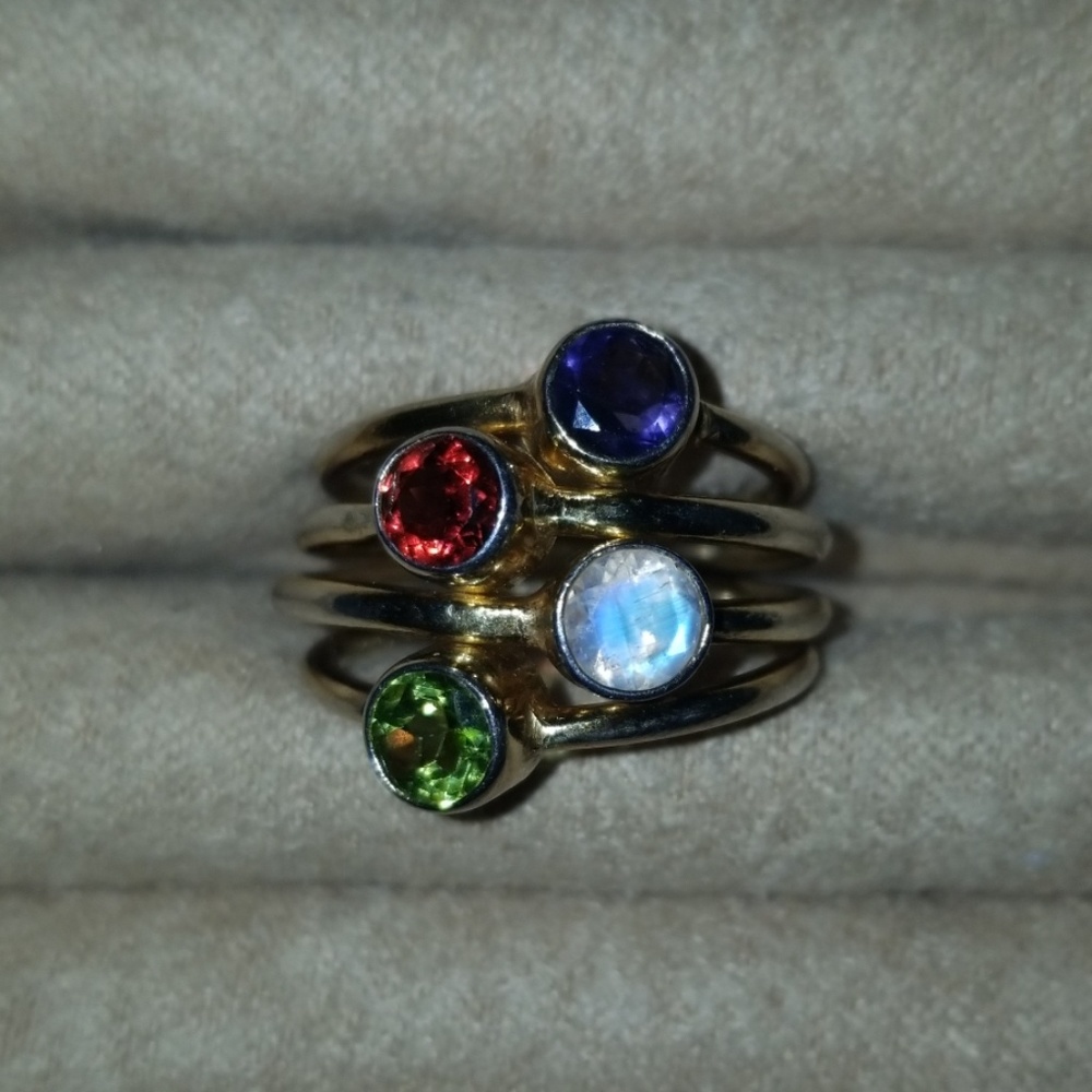 Peridot, Garnet, Moonstone and Sapphire